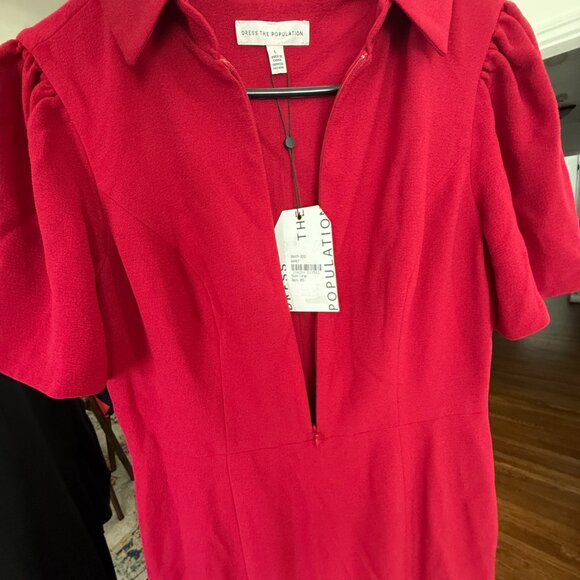 NWT - Dress the Population - Gloria Front Zip Sheath Dress Garnet Red - Large - Picture 6 of 7